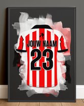Gepersonaliseerde Voetbal Poster Sparta Rotterdam - Inclusief Zwarte Lijst - Formaat A2 (42 x 59,4 cm) - Rood Wit - Voetbalcadeau met Naam & Rugnummer - Wanddecoratie Fans