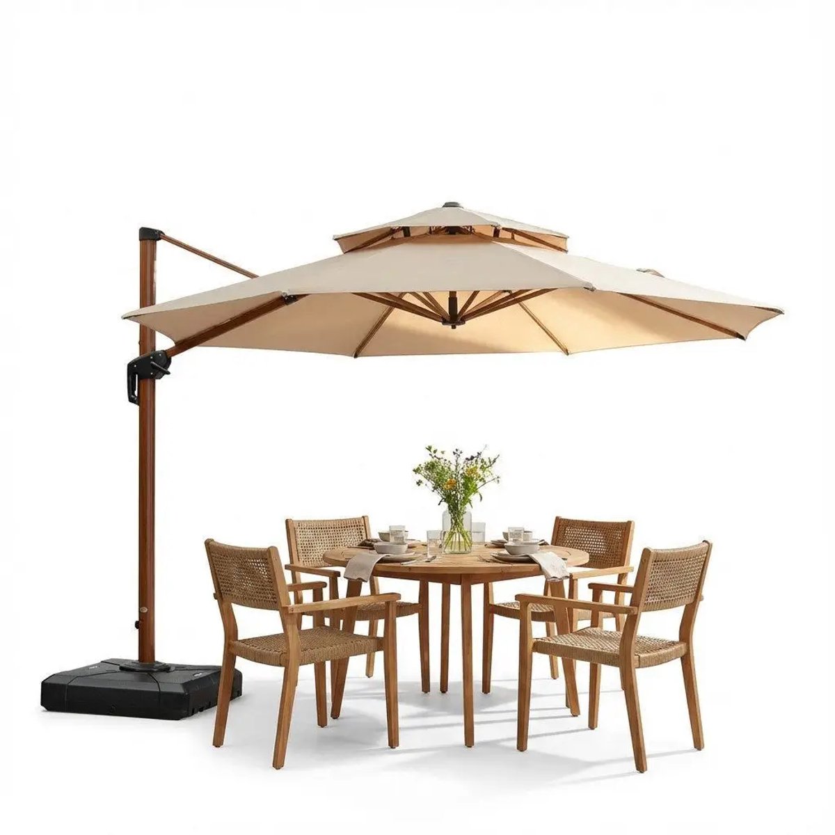 PURPLE LEAF Ronde Parasol – 360 ° Draaibaar - Kantelbaar – UV werend doek - Houtlook - Windbestendige Zweefparasol