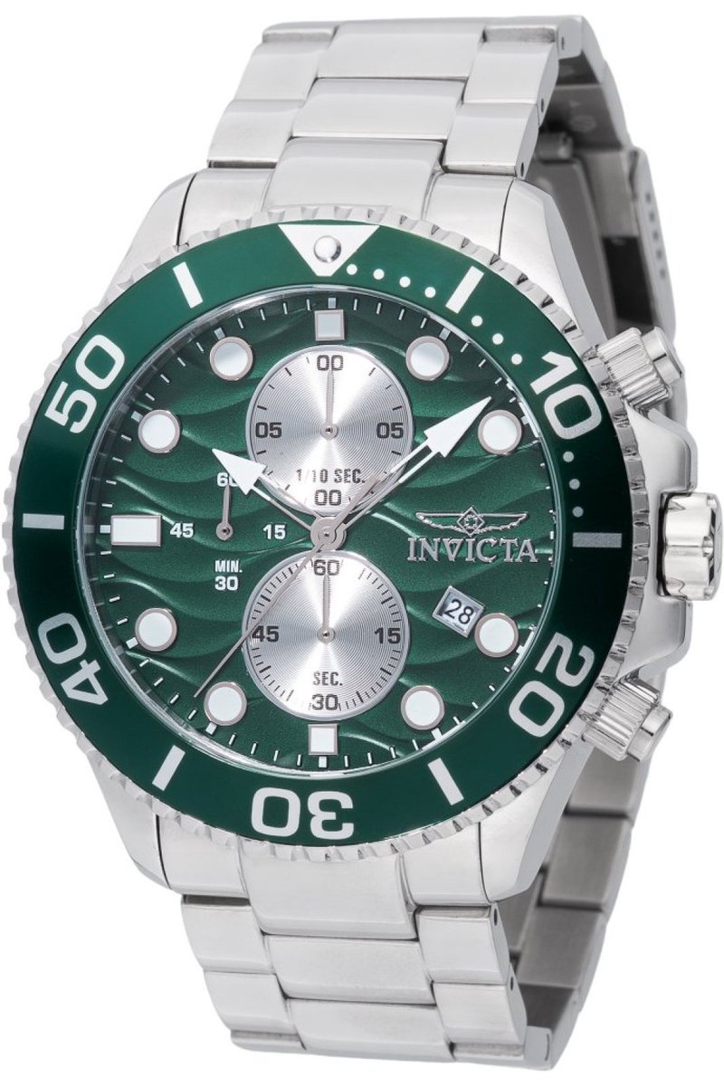 Invicta Pro Diver 50219 Heren Horloge - Waterdicht - Analoog - Quartz Uurwerk - Roestvrij Staal met groene Wijzerplaat - 53mm