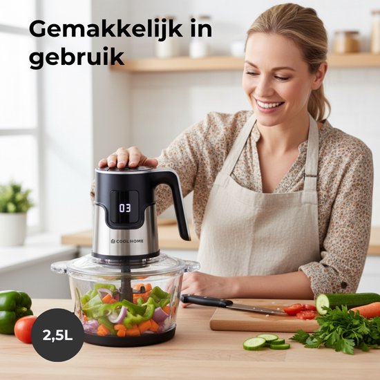 CoolHome Elektrische Hakmolen - 2.5 Liter Glazen kom - 600W - Zwart van CoolHome — afbeelding 2