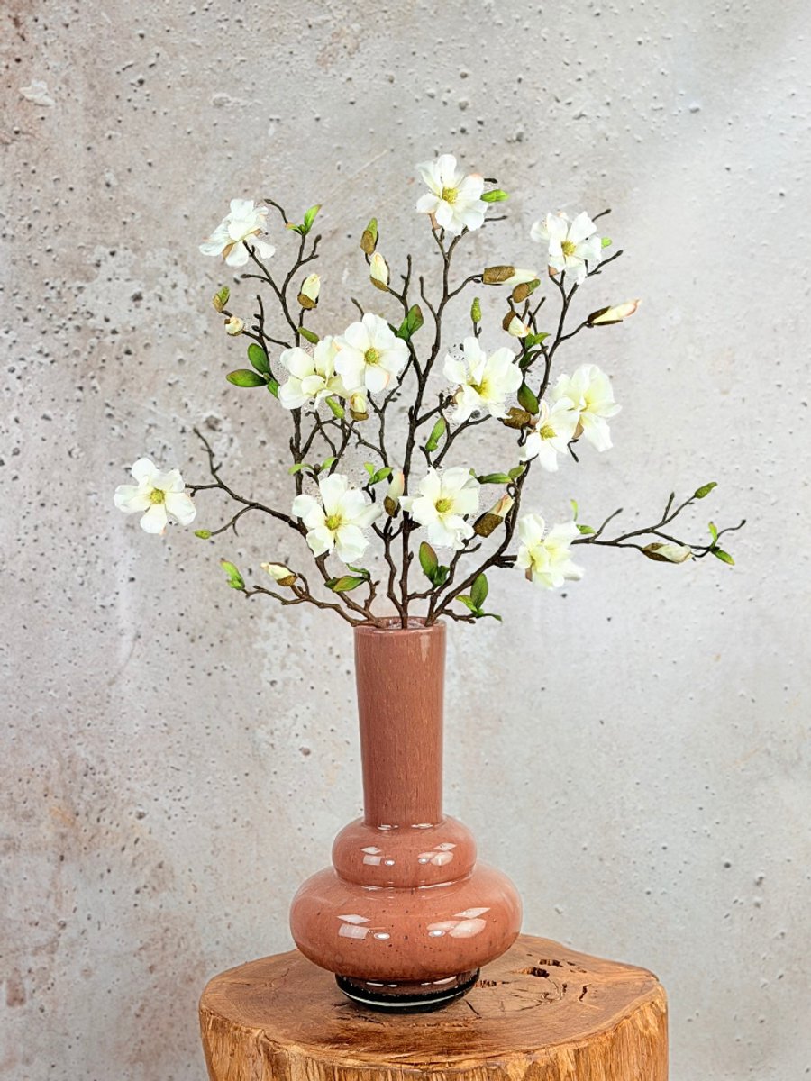 Zijden bloemen boeket “Lovely Magnolia” | 70 cm | Exclusief vaas | Prachtige gedetailleerde bloemen | Jarenlang mooi