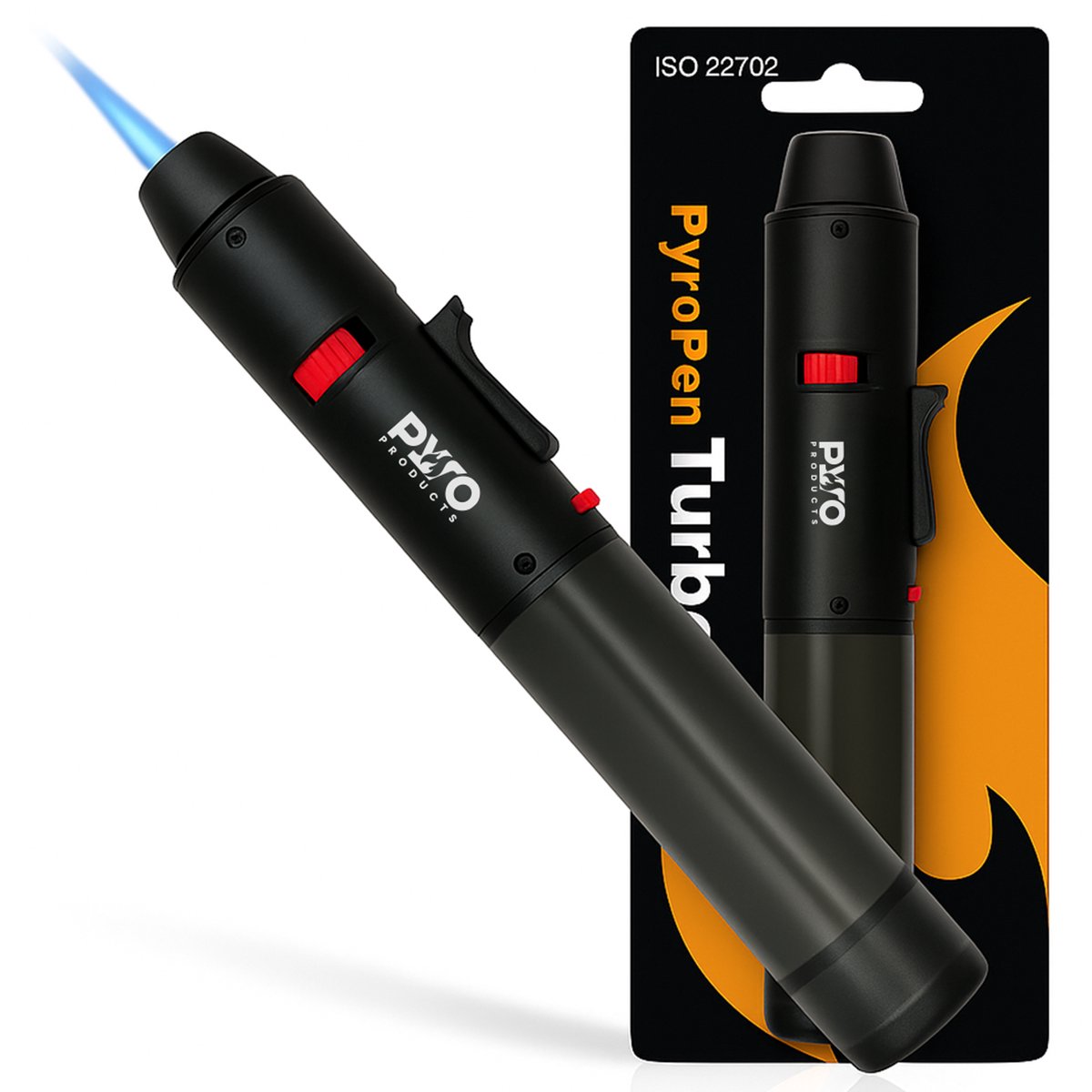 PyroProducts PyroPen Turbo - Lange Aansteker - Navulbaar - Kinderslot - Windbestendig - Zwart