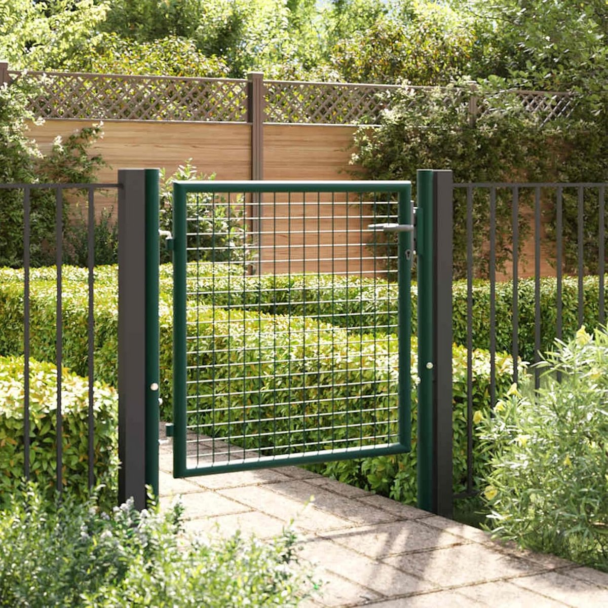 Robuuste Stalen Tuinpoort Groen 100x125 cm met Slot - Veilige Enkele Metalen Buitenpoort