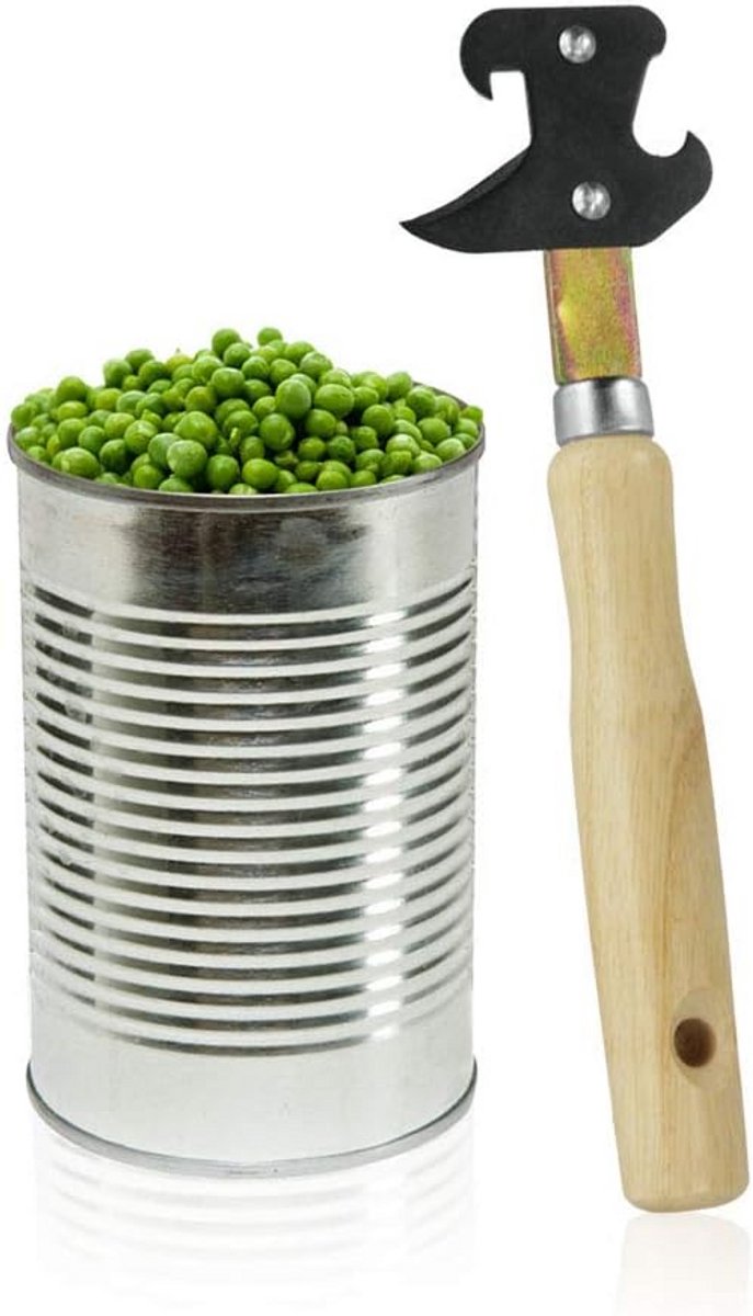 RVS blikopener met comfortabel houten handvat
