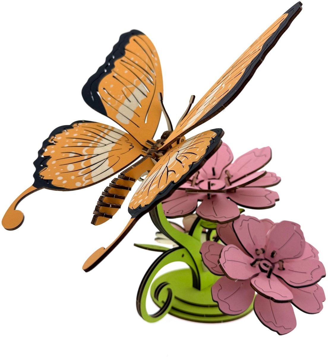 Vlinder met bloem - 3D Puzzel met Handleiding - DIY - Miniatuur Modelbouw Hout Kinderen en Volwassenen - Houten bouwpakket - Assemblr