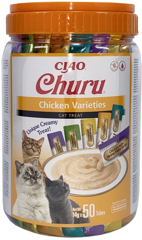 Inaba Churu Kattensnack - Graanvrij Kip Multipack 50x14g - Romige Snack met Vitamine E