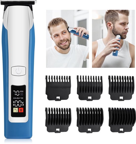 Professionele draadloze tondeuse voor heren met lcd-display, snelschuurfunctie, verwisselbaar mes, baard- en haartrimmerset.