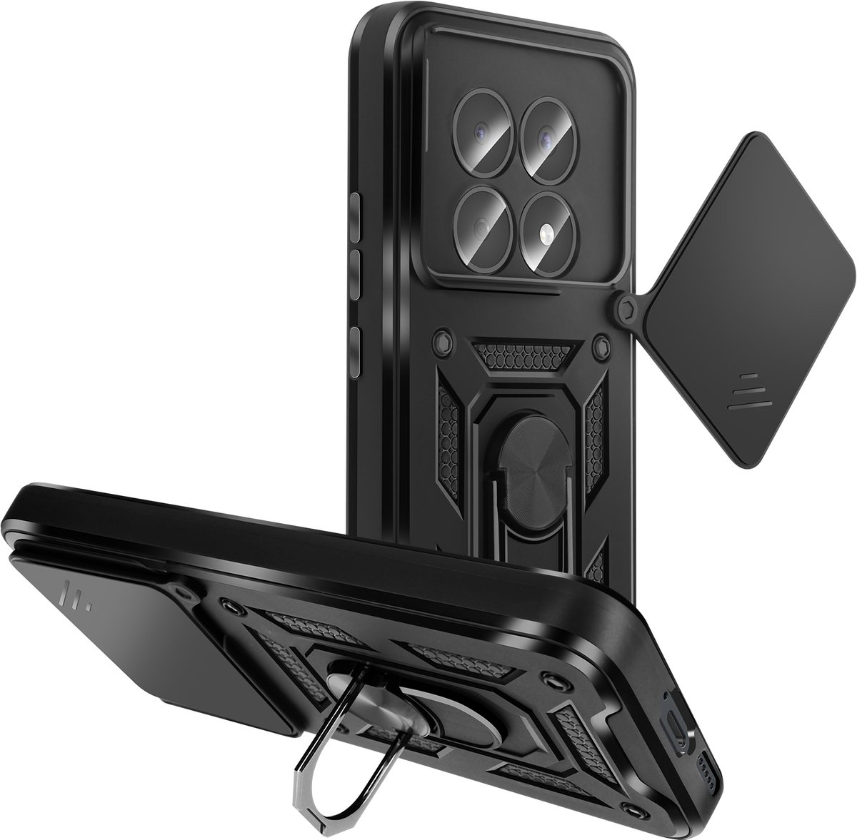 Avizar Hoes voor Redmi Note 15 5G met Draaibare Camera Cover en Ringhouder, Zwart