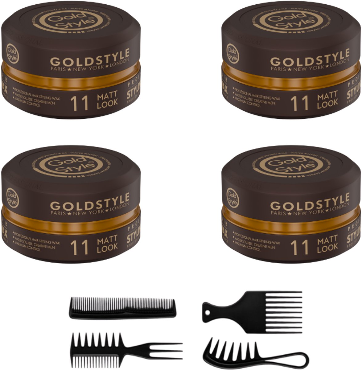 Gold Style Matt Look Nummer 11 - Haar Wax Mannen - ( 4 Stuks 600 ML ) - 4 Stuks Styling Kamen