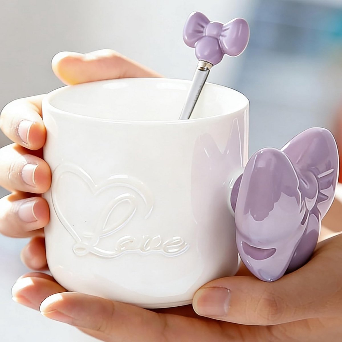 Sierlijke Paarse Keramische Mok met Strik Lus 350ml
