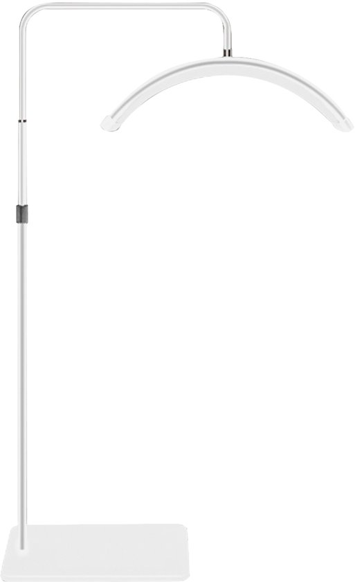 Half Moon LED Vloerlamp – 36W – 3200K-5600K Dimbaar – Wit – met Telefoonhouder – voor Schoonheidssalon & Vlog