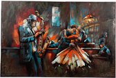 Metalen schilderij 3d jazz cafe - 120x80 cm - metaal - handgemaakt - kleur roest en rood