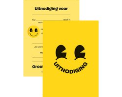 METIWA - Uitnodiging Kinderfeestje Smiley - 10 stuks - Uitnodigingskaarten - Uitnodiging Verjaardag - Uitnodiging Kinderfeestje Emoji - Uitnodiging Smiley