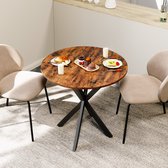 PHOEBE CAT Ronde Eettafel - Industriële stijl - Ø80 cm - X-metalen poten - Bruin