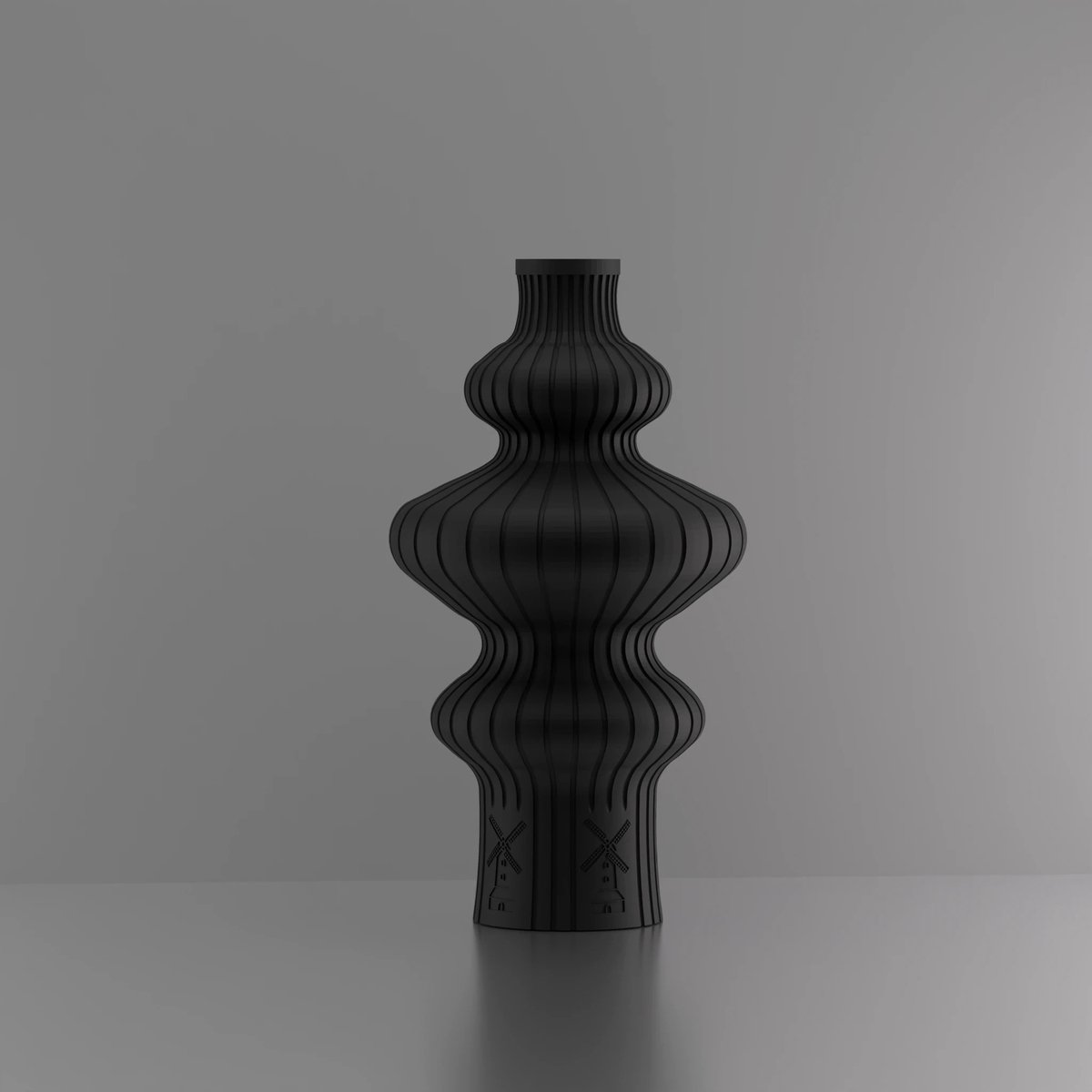 3d-gezellig Fontein met molen - Vaas - Waterdicht - Zwart - Maat 25 cm - Kunststof - Modern - Bloemenvaas -100% gerecycled PLA (bioplastic)