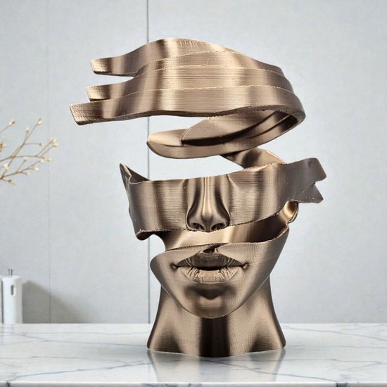 Layerzz Unpeeled - 3D geprint kunstbeeld - abstract - uniek - woondecoratie - 20cm - kopergoud