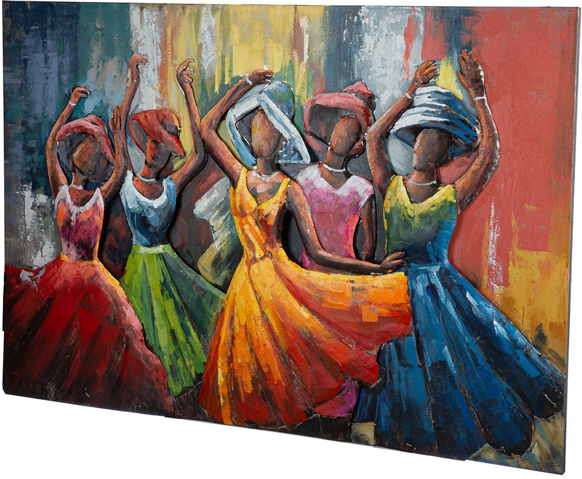 metalen schilderij dancing lady's - 120x80 cm - metaal - multi color handgemaakt elk object is uniek