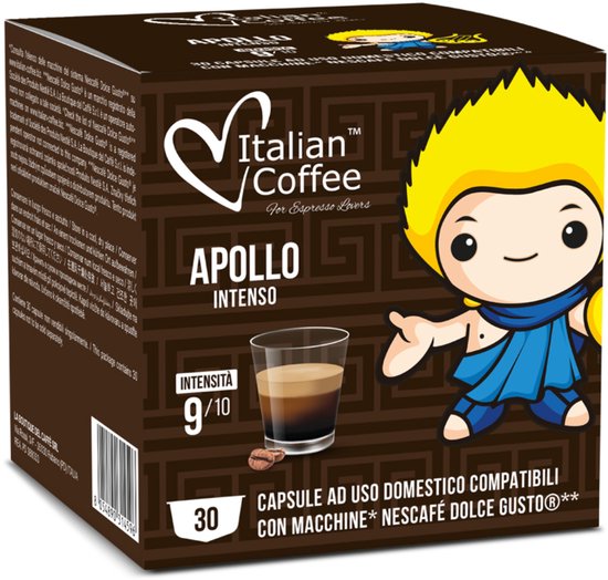 Italian Coffee Ristretto Apollo Intenso capsules Maxi Pack – Compatibel met Nescafé Dolce Gusto – 30 capsules