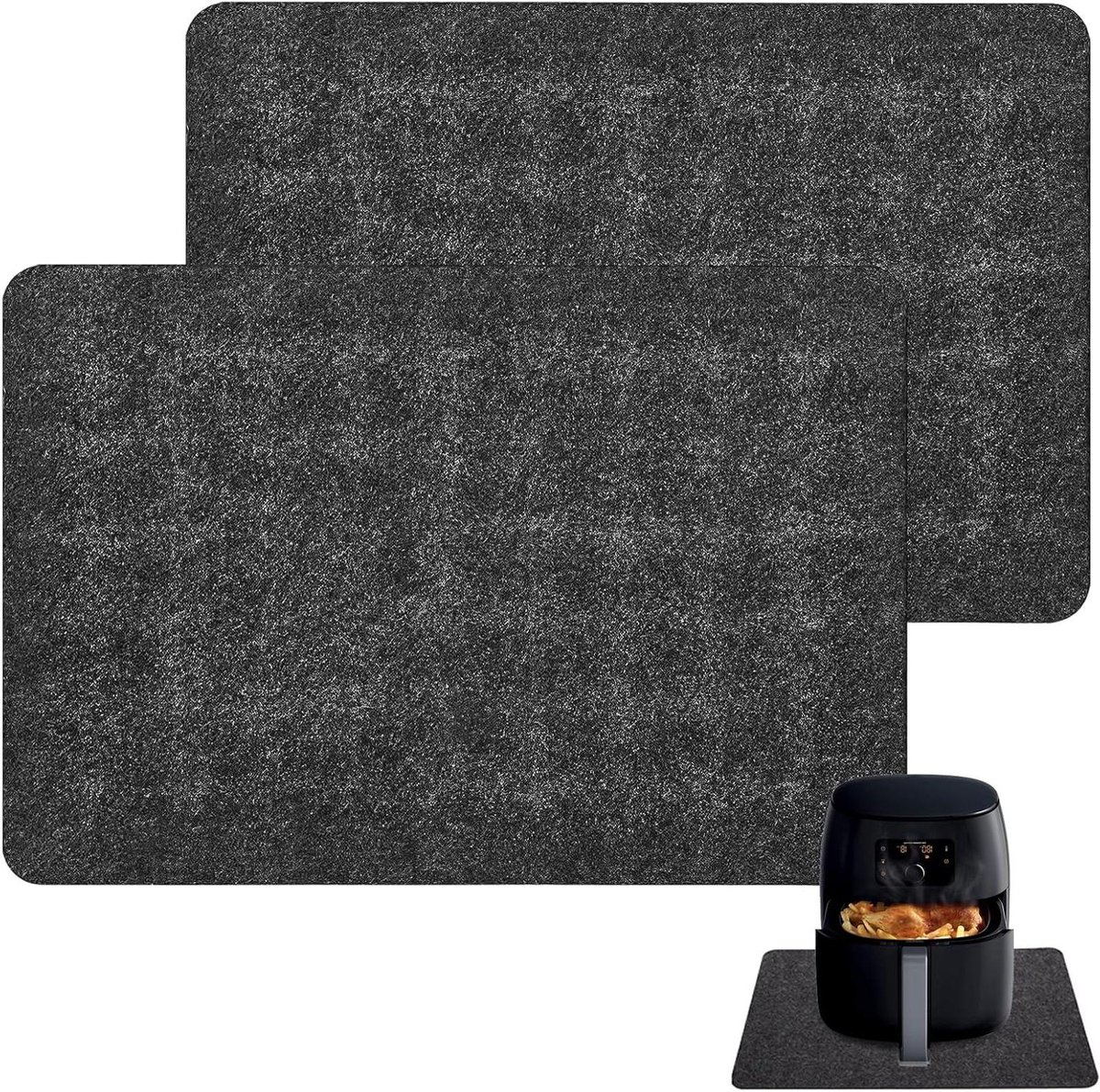Hittebestendige mat voor luchtfriteuse 2-pack, antislip viltmat 44 x 30 cm - zwart