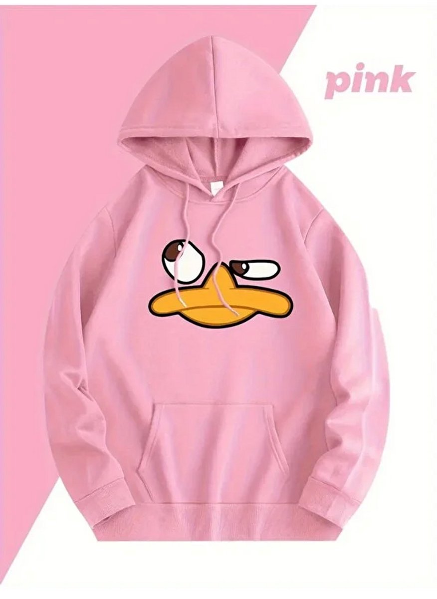 Trendy Hoodie met Grappige Eendenprint Comfortabele Casual Sweater met Capuchon voor Dames en Heren L-XL Roze