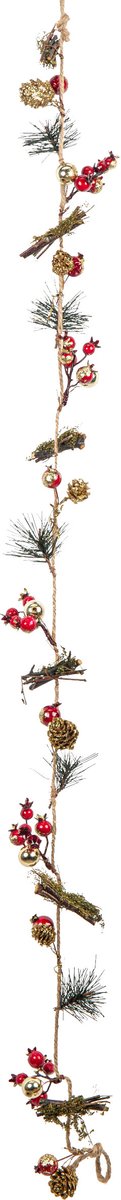 ARTYFETES - Slinger met dennenappels, bessen, dennenhout en hout 120 cm