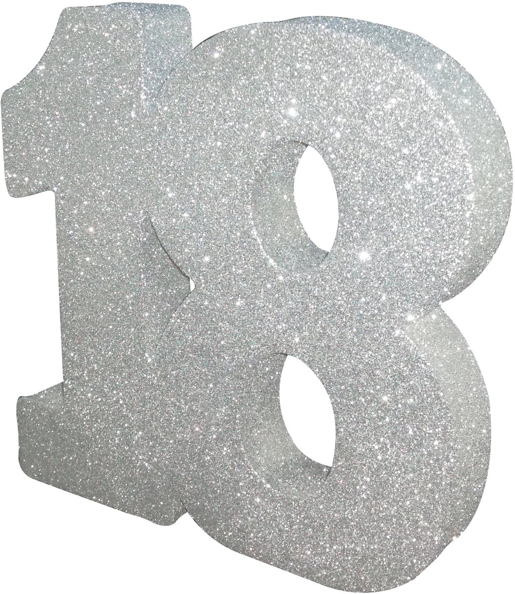 ANNIVERSARY HOUSE - Tafeldecoratie 18 Jaar Zilver Glitters 20 x 20 cm voor Verjaardag