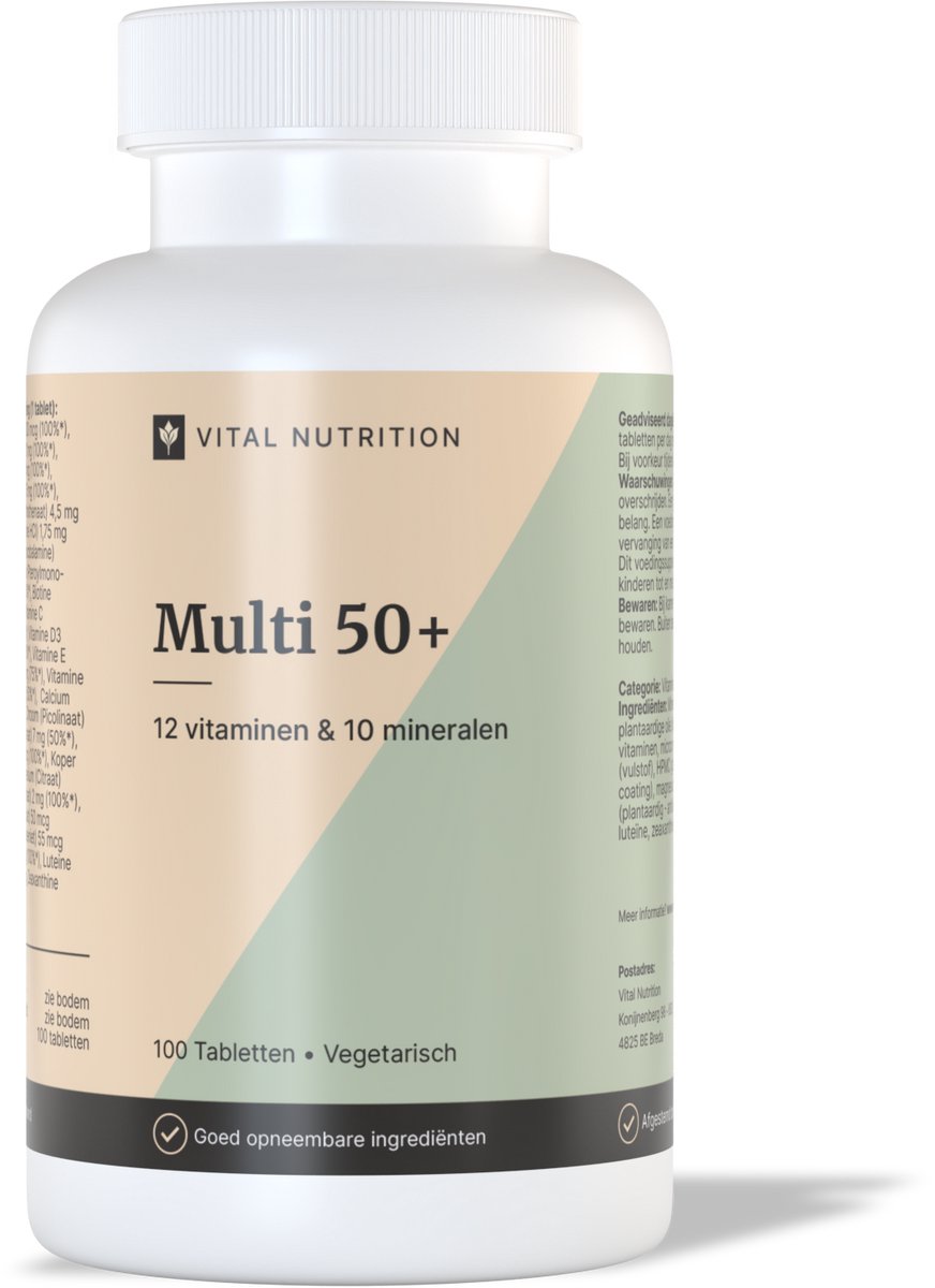 Vital Nutrition Multi 50+ - 13 vitaminen en 10 mineralen - Goed opneembaar - Onafhankelijk getest - 100 tabletten