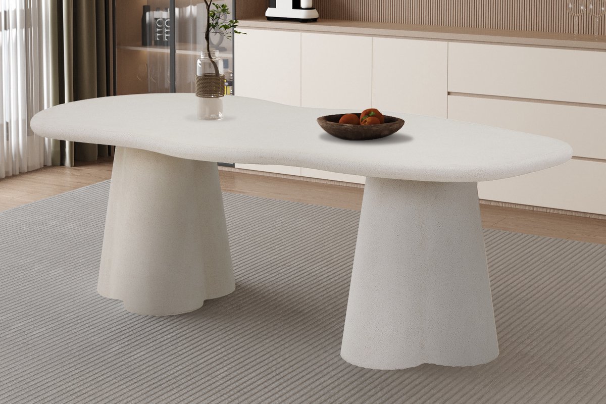 Rousseau Tafel 'Faro' 220 cm Organisch Cement H 76 x L 219.5 x B 99.5 cm Cementverf wit