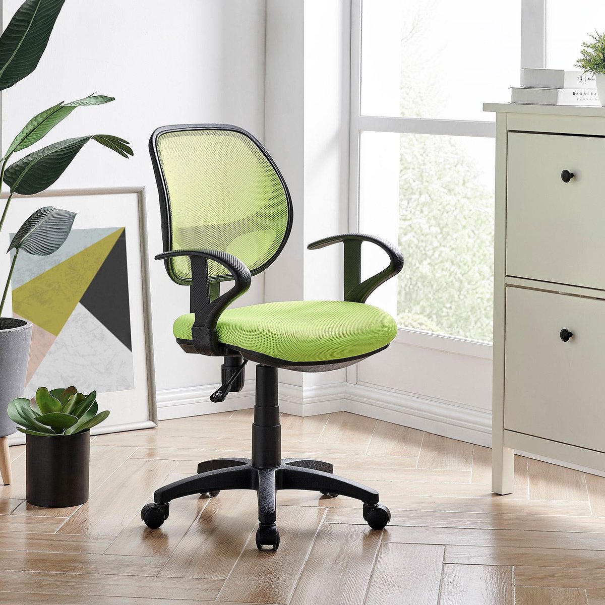 Kinderbureaustoel COOL in groen, comfortabele bekleding, ademende netbespanning, 5 dubbele wielen