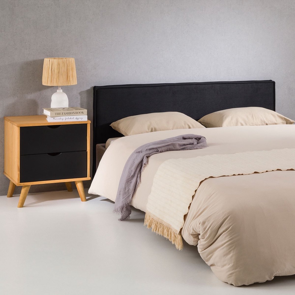 Hoofdbord KLAO gestoffeerd 160cm zwart - elegant bedhoofdbord, gemêleerde look, slijtvaste stoffen bekleding, duurzaam en comfortabel, klassiek design - belangrijkste afbeelding
