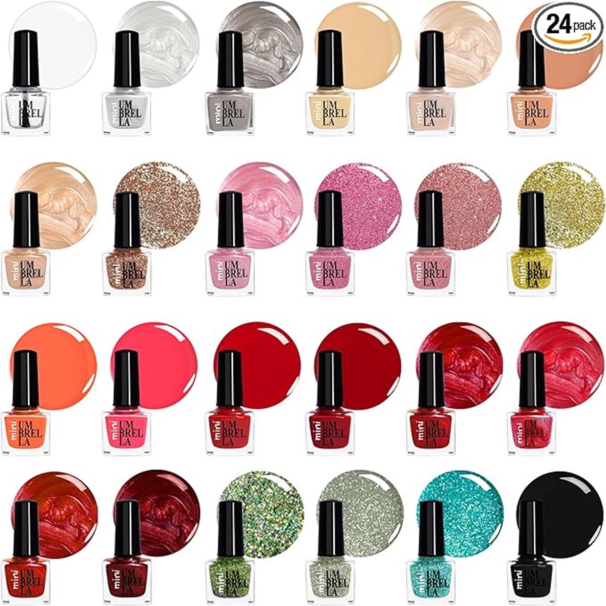 24 stuks nagellak, 24 klassiekers, kralen en glitter, EU-kleuren, gemaakt (Set A, 24 Colours)