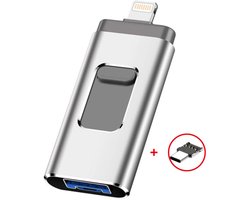 NAXSIR USB 3.0 Geheugenstick 128GB - 4-in-1 OTG USB-C Adapter - Compatibel met Android,iOS,Type-C & USB,zilver