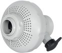 Witte Intex zandfilterpomp met een ronde, geperforeerde voorkant en een draaibare spuitmond aan de zijkant.