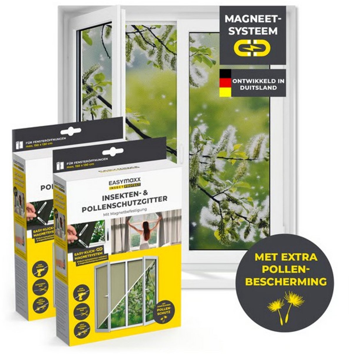 EASYmaxx Insect Protect insecten- & pollenhor | met magnetische bevestiging | vliegenhor raam | pollenhor | voor ramen tot 130 x 150 cm, zwart, 2 stuks