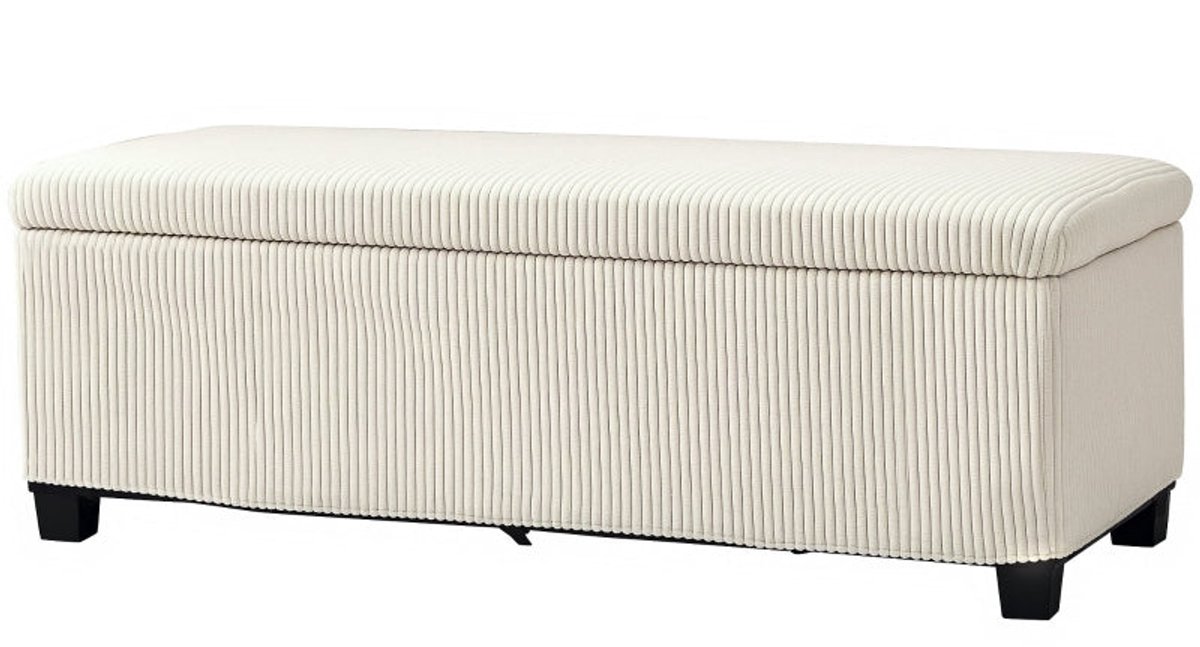 Merax Opbergbank Met Corduroy Bekleding - Zitbank Met Stauraum - Truhenbank Met Stalen Poten - Voor Woonkamer Slaapkamer En Hal - Belastbaar Tot 220 Kg - Beige - 112 X 42 X 40 Cm