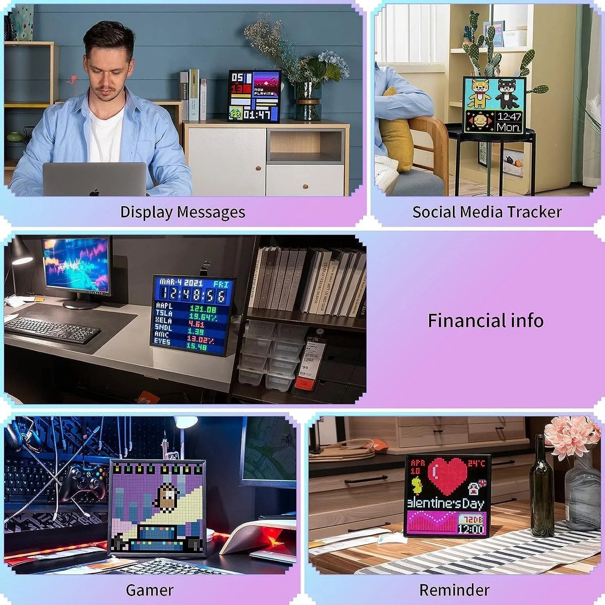HOB Digitale Pixel Art Frame - Agenda – Pixel Display – WiFi-verbinding – LED-scherm – App – Muziekvisualisatie – Klok & weerfunctie – Gaming & kamerdecoratie – USB-voeding — cadeau in Gadgets - foto 7