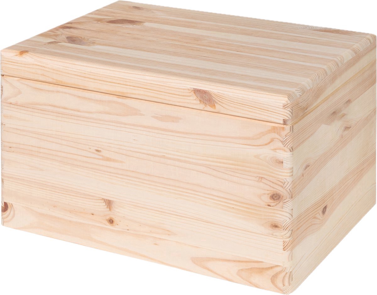 HAUDT® Houten cadeau kist KIM MAXI met klepdeksel - 39,5 x 29,5 x 23 cm - opbergkist zonder handvatten - volledig gesloten