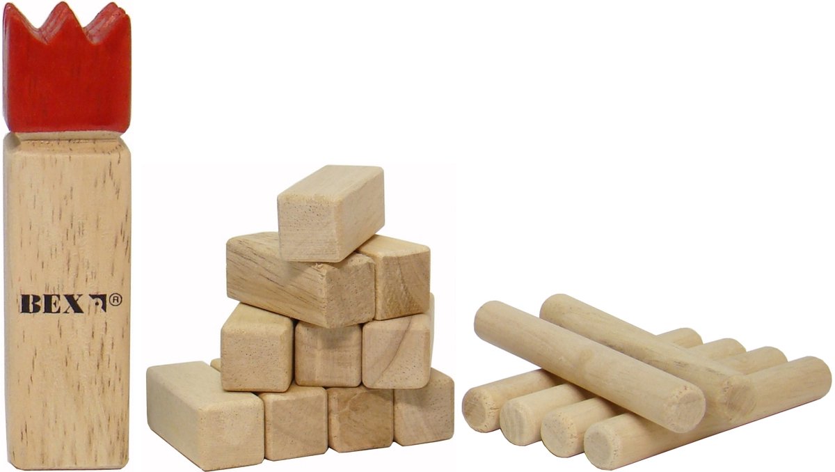 Bex Kubb Mini – Zweeds Vikingschaak – Tafelmodel & Decoratief Spel – Massief Rubberhout – Koning Met Rode Kroon – Vanaf 8 Jaar — afbeelding 12