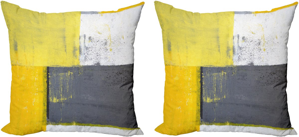 ABAKUHAUS Abstract Sierkussenhoes Set van 2, Licht Geel Vierkanten, Modern Accent Dubbelzijdige Digitale Print, 60x60, Grijs Geel