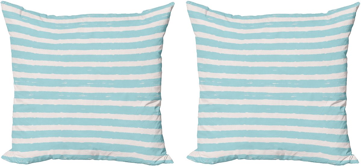 ABAKUHAUS Grunge decoratieve kussenhoez 2-pack, gestreept en grunge penseeldesign, 50x50 cm, lichtblauw, grijs, wit