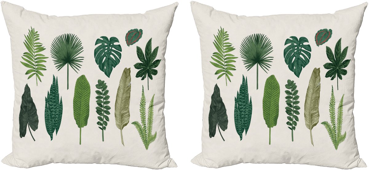 ABAKUHAUS Tropische decoratieve kussenhoez 2-pack, vintage botanische afbeelding, 40x40 cm, crèmegroen