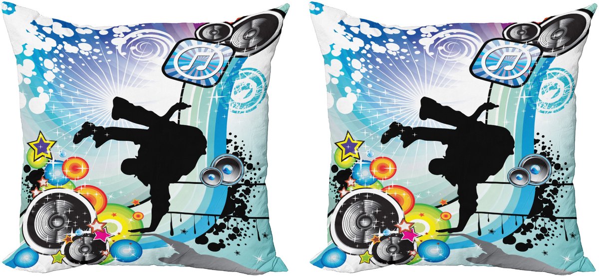 ABAKUHAUS urban Graffiti decoratieve kussenhoes, 2-pack, Break Dancer Guy, 50x50 cm, blauw/zwart