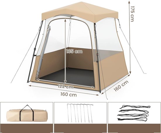 KOMFOTTEU Pop-up tent, transparante sporttent met weerbestendig dak, metalen haringen, windtouwen en draagtas, stabiele bubbeltent, beschermtent voor sportevenementen, vissen, 160 x 160 x 174 cm van Merkloos — afbeelding 4