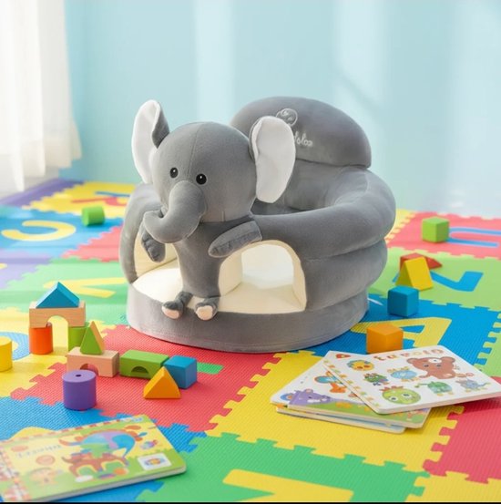 Mogi Products-Baby Zitzak Olifant - Comfortabele Floor Seat - Babyzitje met Rugsteun - Grijs/Pluche — afbeelding 3