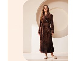 Unisex badjas - Extra Lange & Dikke Flanellen Ochtendjas voor Dames & Heren - Zacht Coral Fleece (Microvezel) - Sneldrogend, Met Zakken & Ceintuur - Warm voor Winter & Herfst - Koffie-XXXL