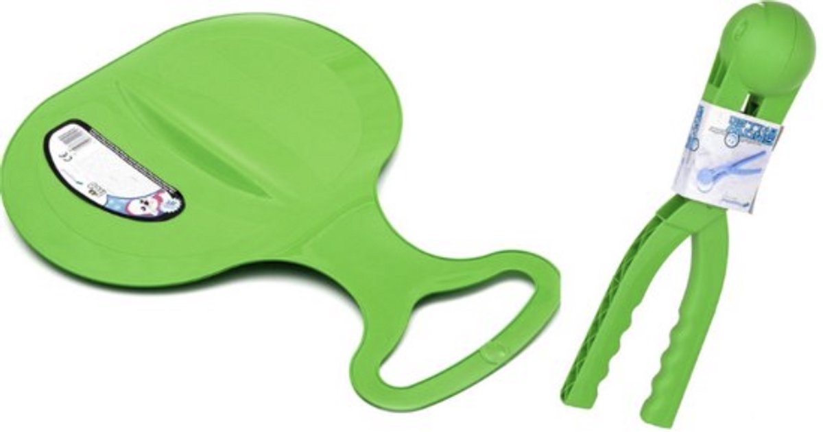 Groene Pannenkoekslee met gratis sneeuwbalmaker - Slee - Glijmat - Winterspeelgoed - Sneeuwballen - ijspret - Sneeuwspeelgoed