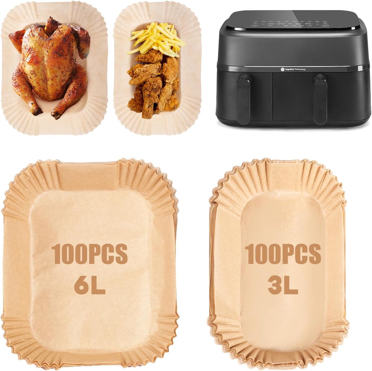 Imperatoris - bakpapier airfryer - 200 stuks - bakpapier - Airfryer Accesoires - bakpapier airfryer vierkant - 6 L tot 3L - Bakpapiervellen - airfryer wegwerpbakjes - Hittebestendig en Vetvrij Airfryer Bakpapier