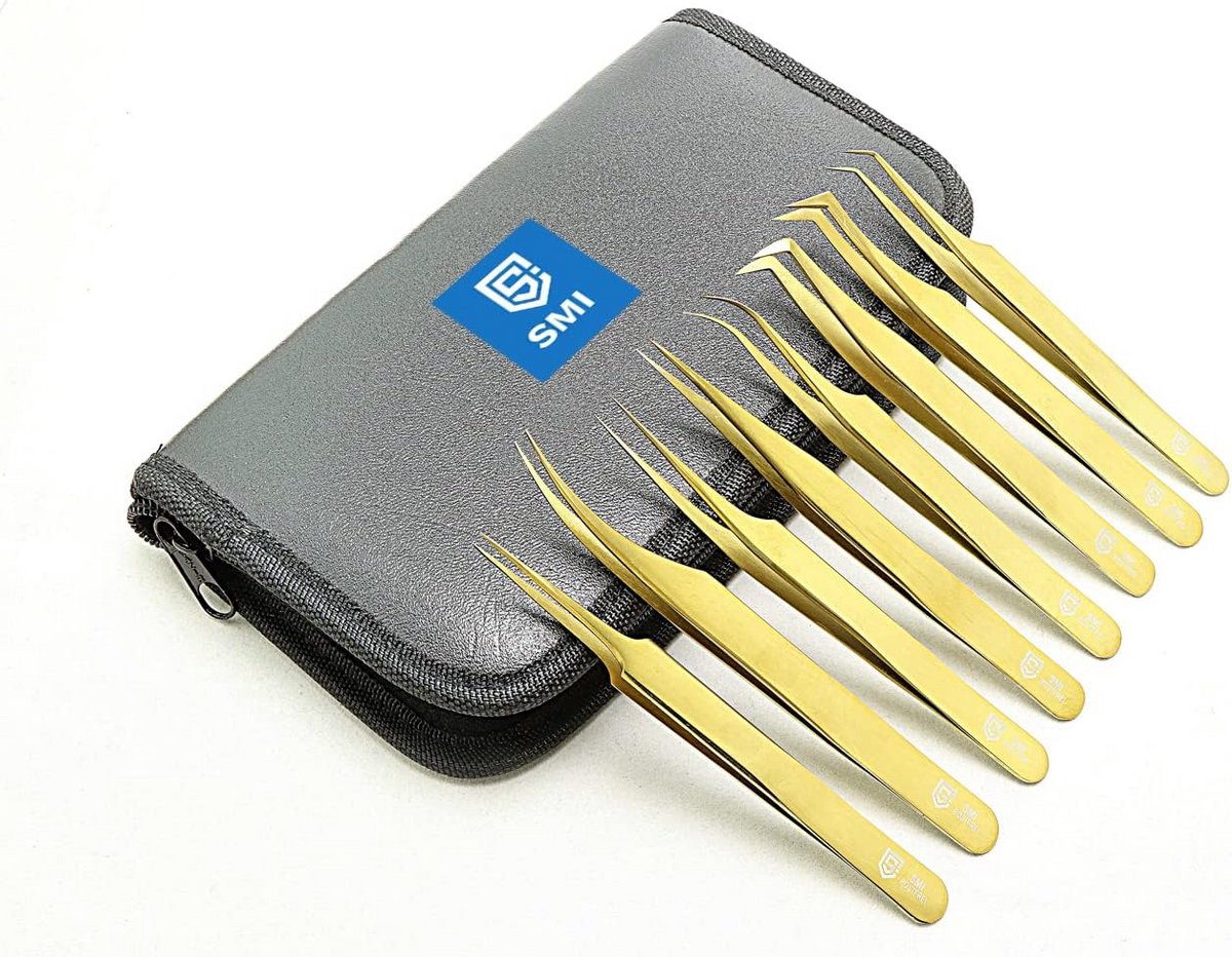 8-delige Set Precisie Pincetten voor Wimperextensions - Rechte en Gebogen Tips