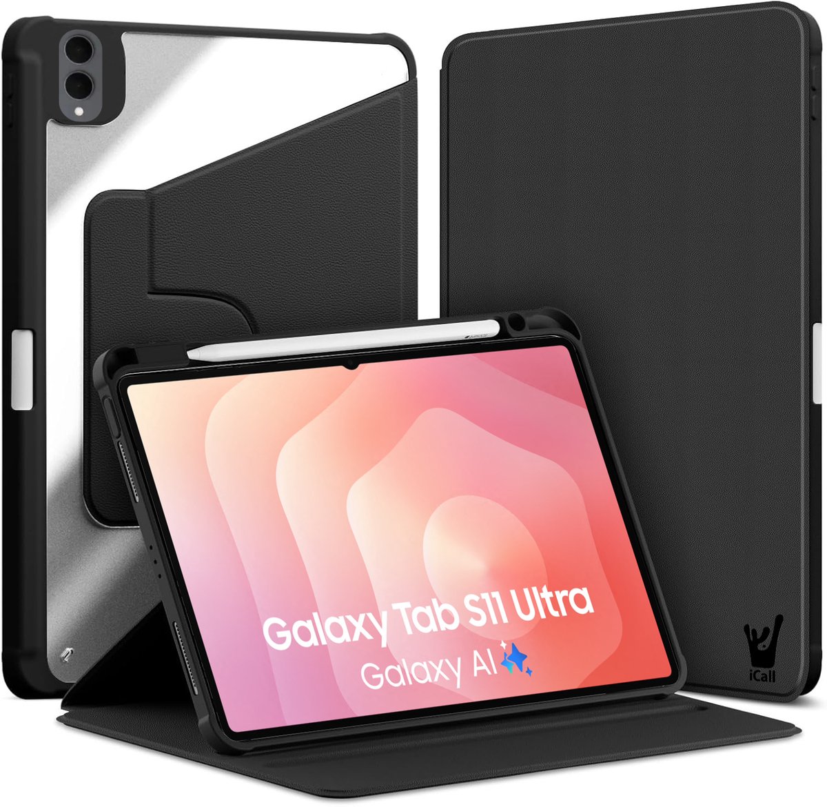 Hoes geschikt voor Samsung Galaxy Tab S11 Ultra 11 14.6 inch – 360° draaibaar – Met pencil houder – Zwart