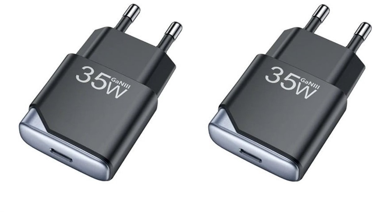 2 stuks OneOne 35W snellader met USB C poort. PD PPS Quick Charge lader. Platte GAN oplader adapter past op Google Pixel 1, 2, 2XL, 3, 3XL, 3a, 3a XL, 4, 4XL, 4a, 5, 5a, 6a, 7, 7 Pro, 8, 8a, 8 Pro, 9, 9 Pro, 9 Pro XL, 9 Fold, C, XL